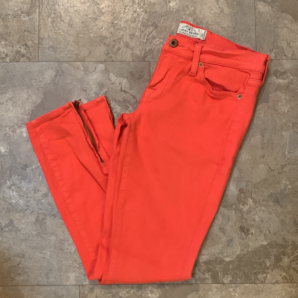 Lucky Brand Vibrant Orange Charlie Super Skinny Jeans w. Zipper Detail Size 4/27